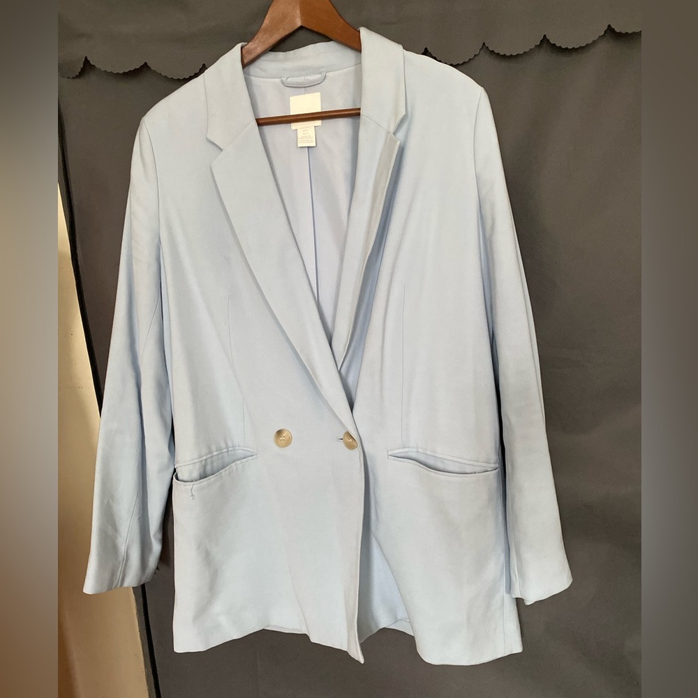 H&M Pale Blue Double-Breasted Blazer